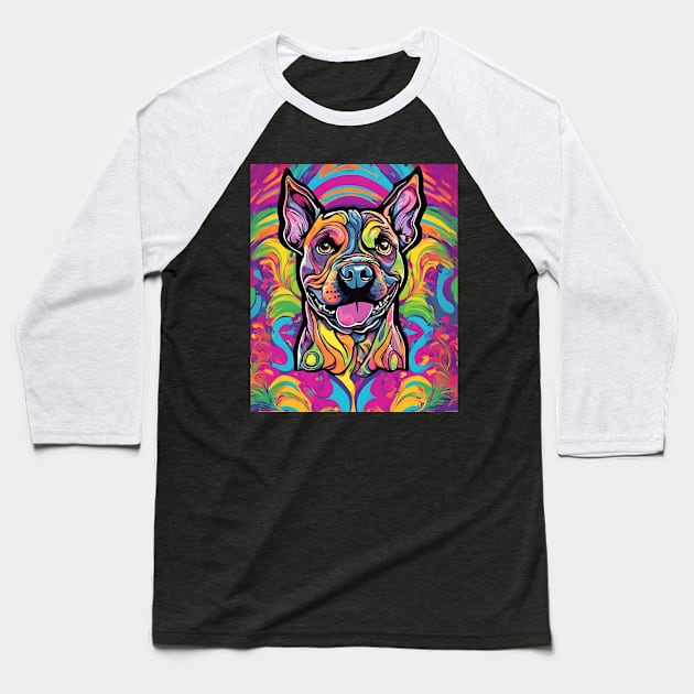 Psychedelic Pitbull Baseball T-Shirt by Doodle and Things